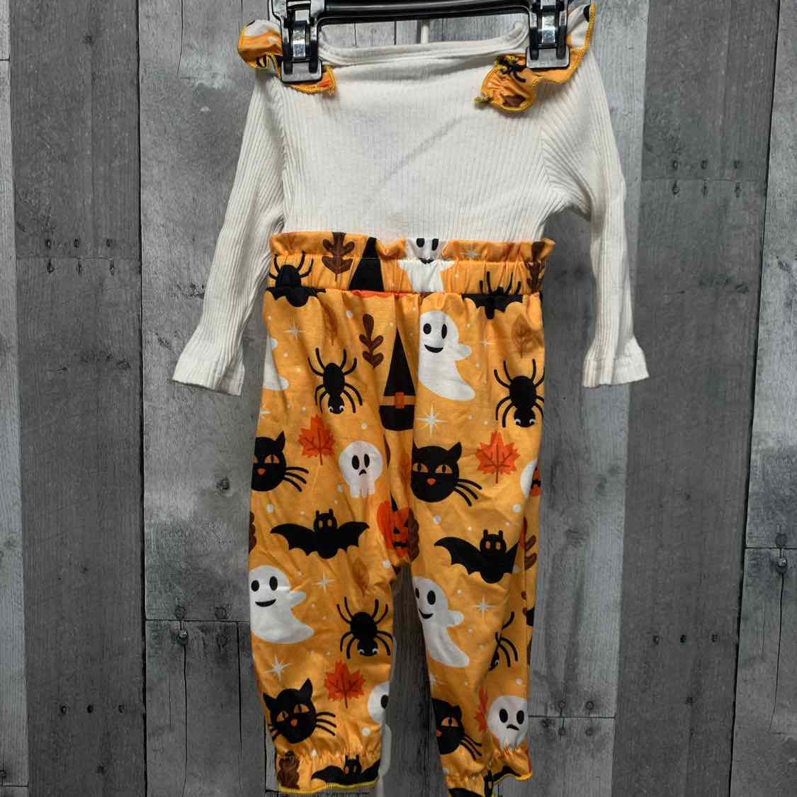 Size 3-6 Months White/Orange Mid Brand Romper
