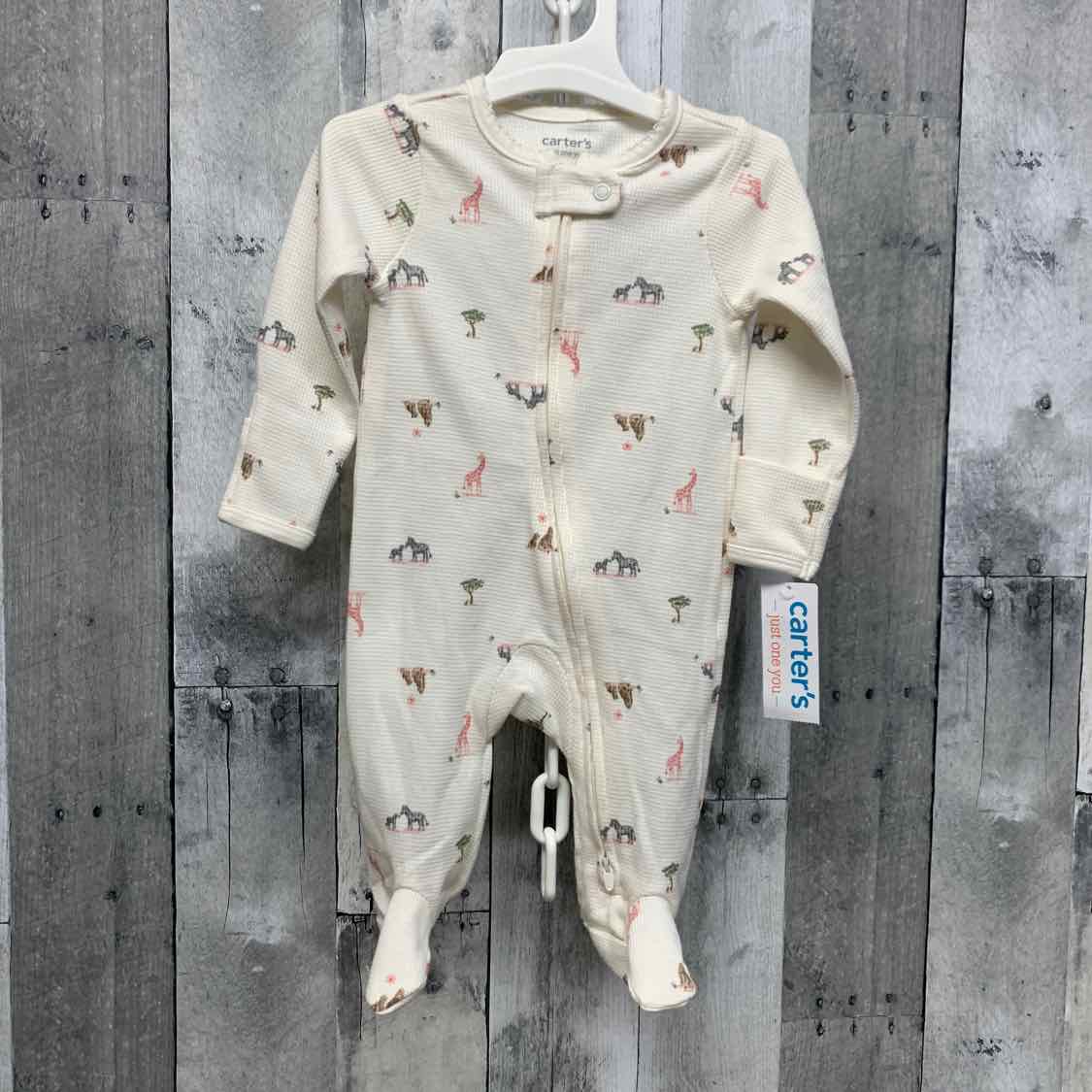 Size 3 Months White Print Just One You Footy PJs