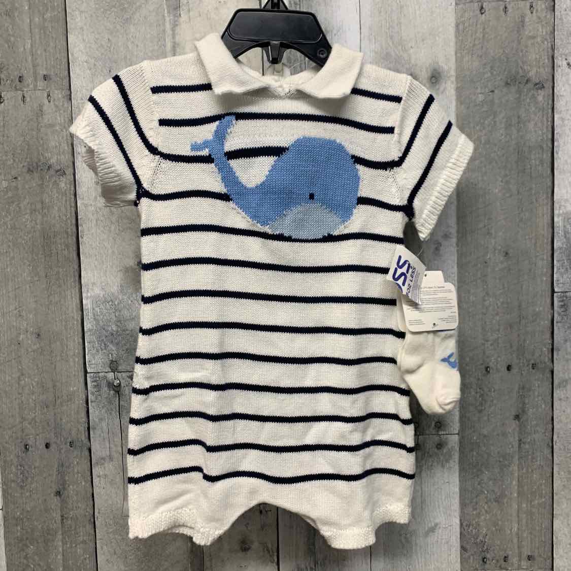 Size 12 Months White/Navy B Brand Romper - OodlesCB