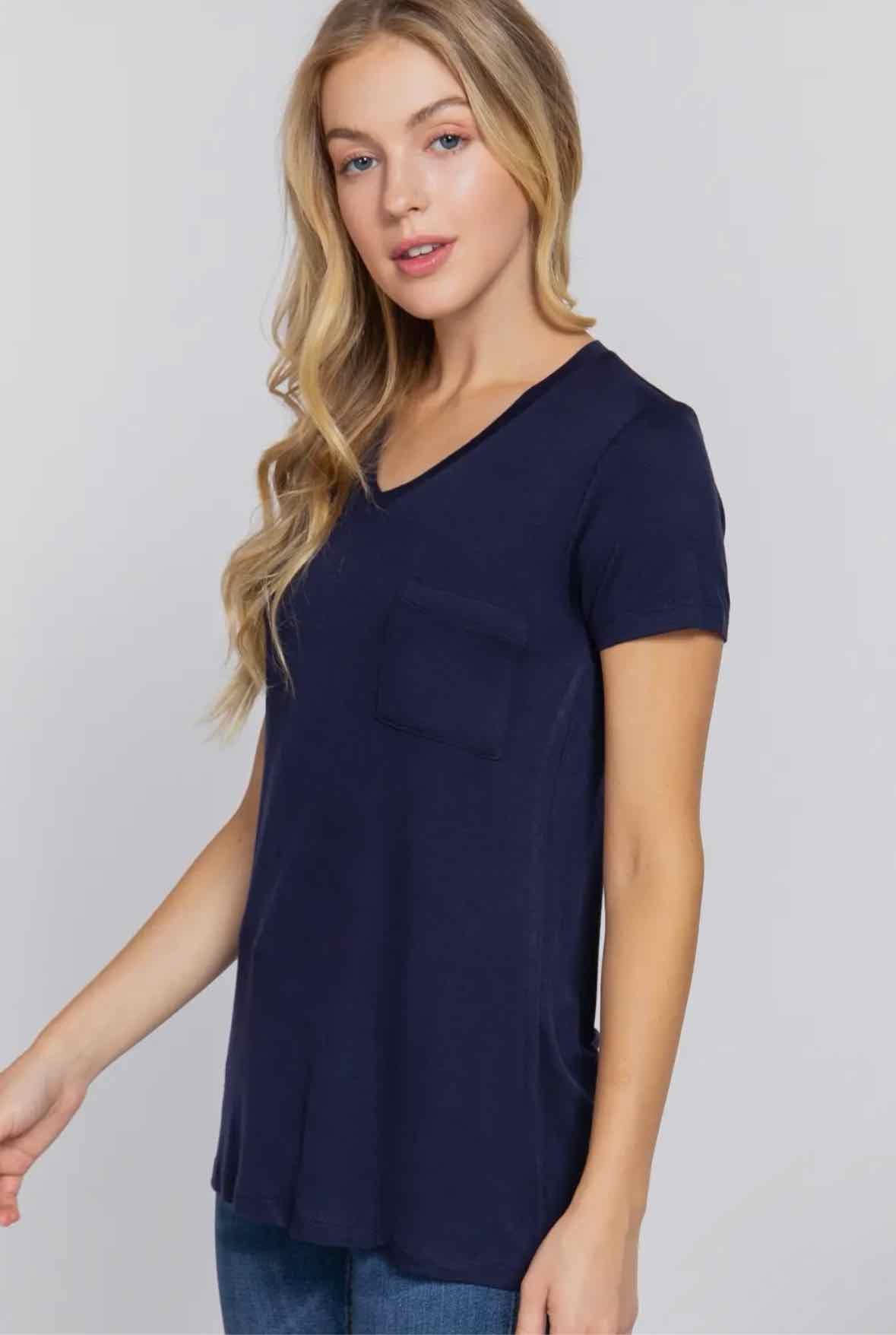 Short Sleeve V Neck W/ Pocket Jersey Top