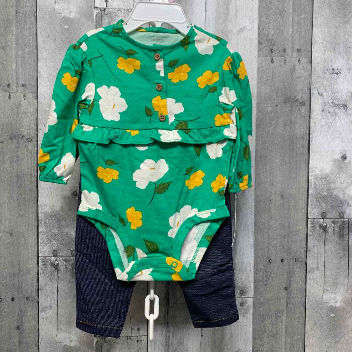 Size 9 Months Denim/Green Carter's Shirt/Leggings