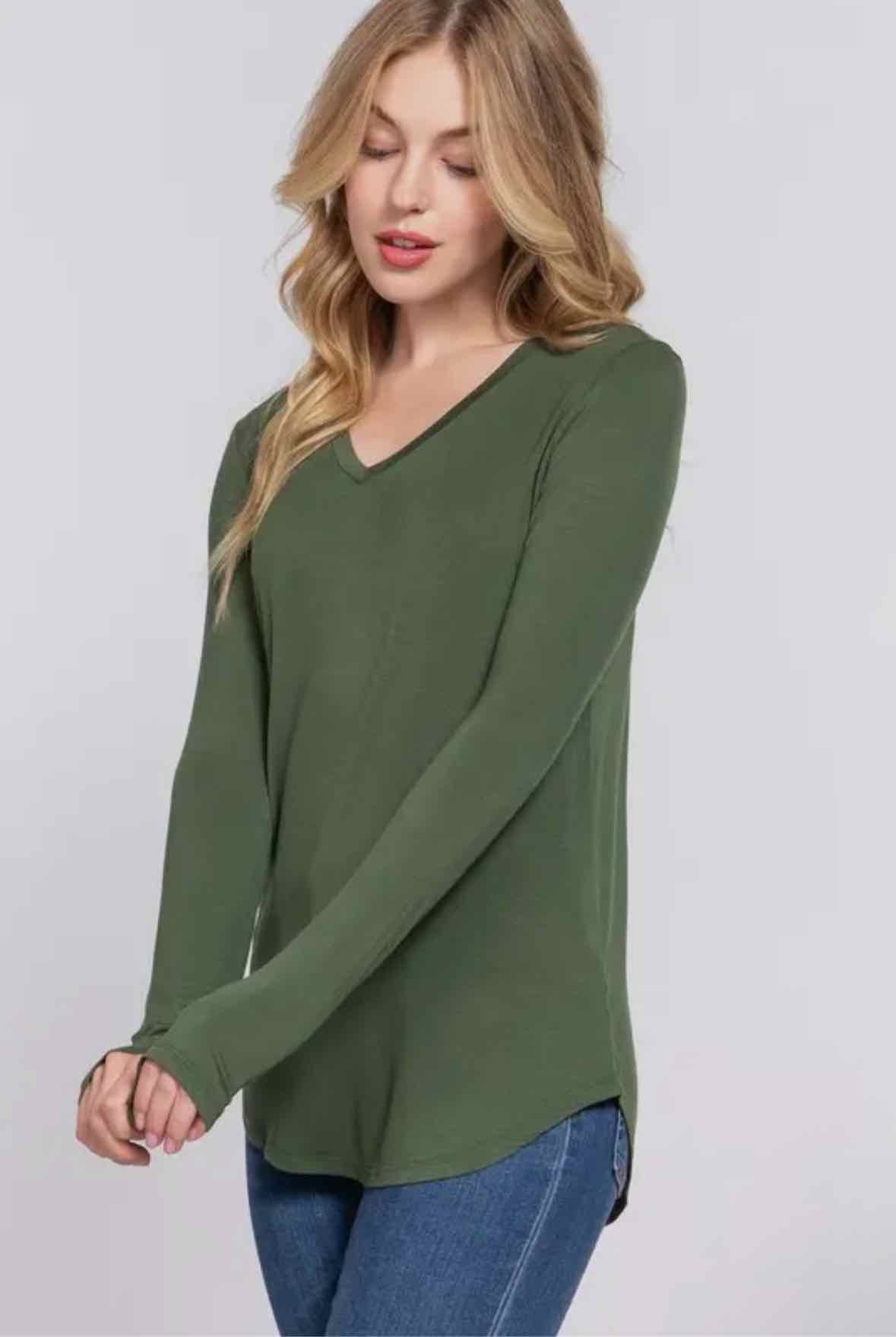 Long Sleeve V Neck Jersey Top