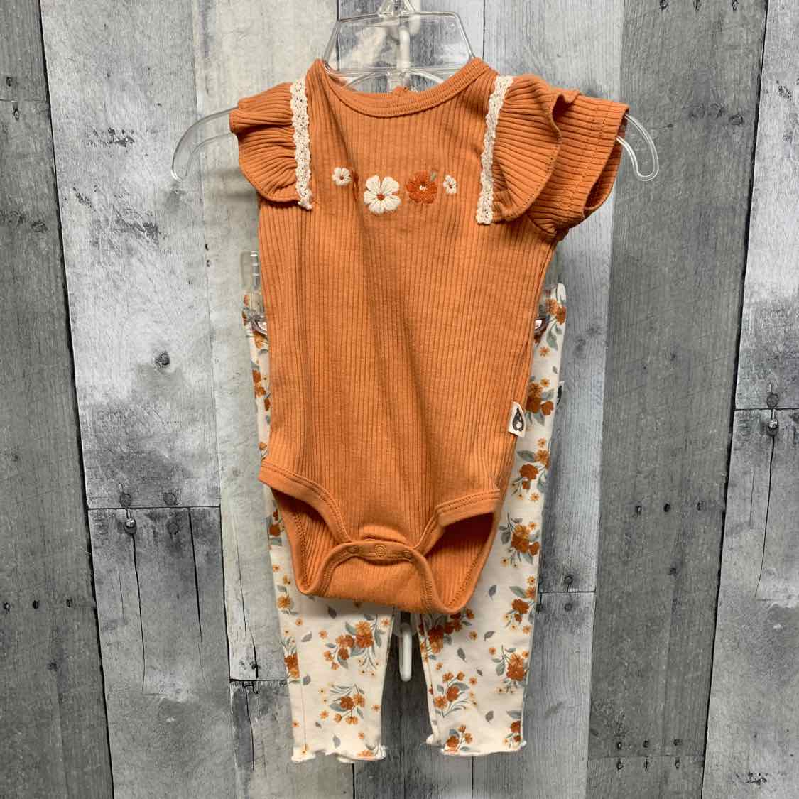 Size 3-6 Months Ivory/Orange B Brand Shirt/Leggings