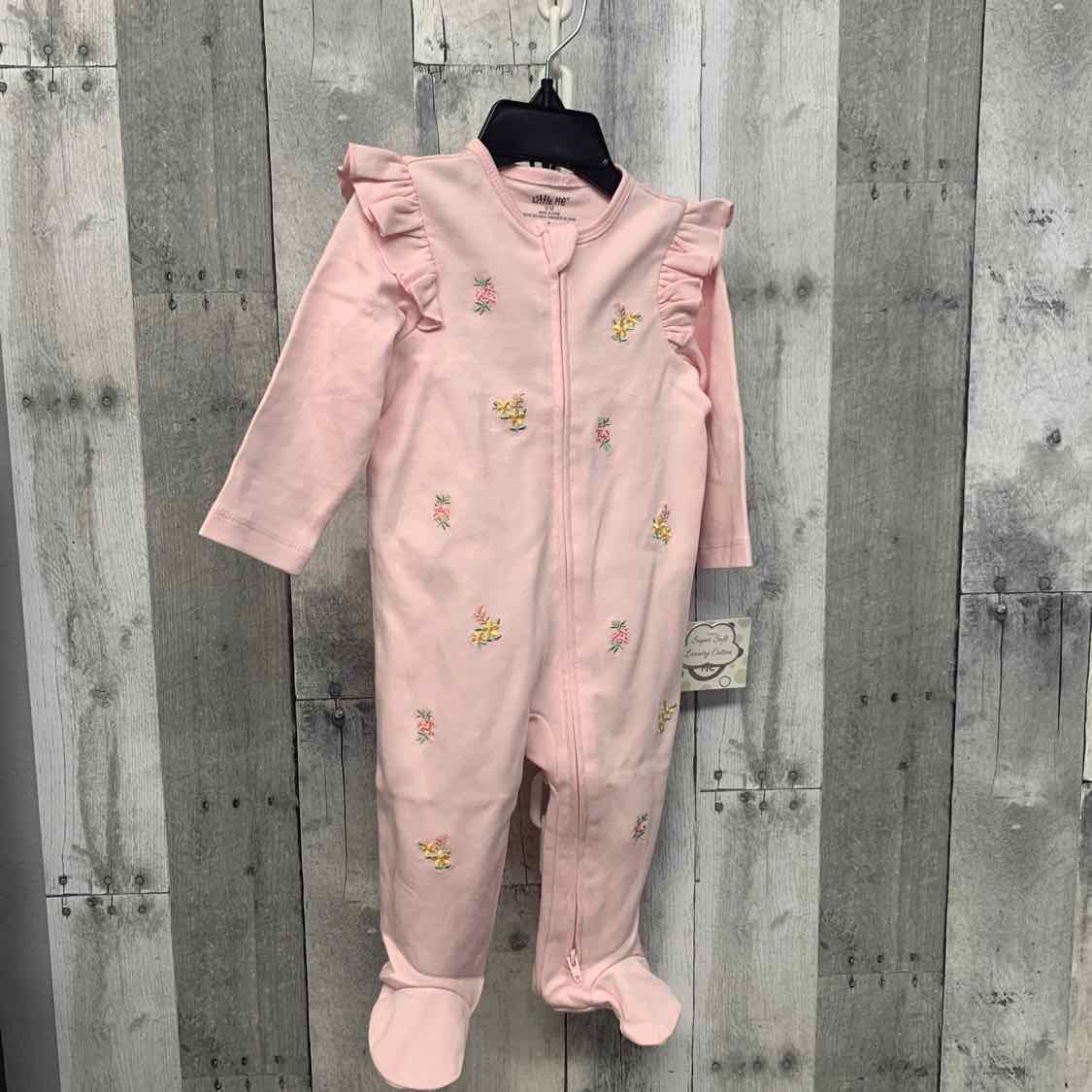Size 9 Months Pink Floral Print Little Me Footy PJs