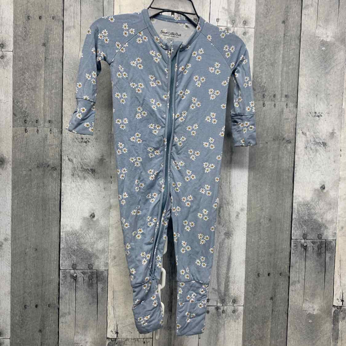 Size 3-6 Months Blue Floral Print Bamboo Footy PJs