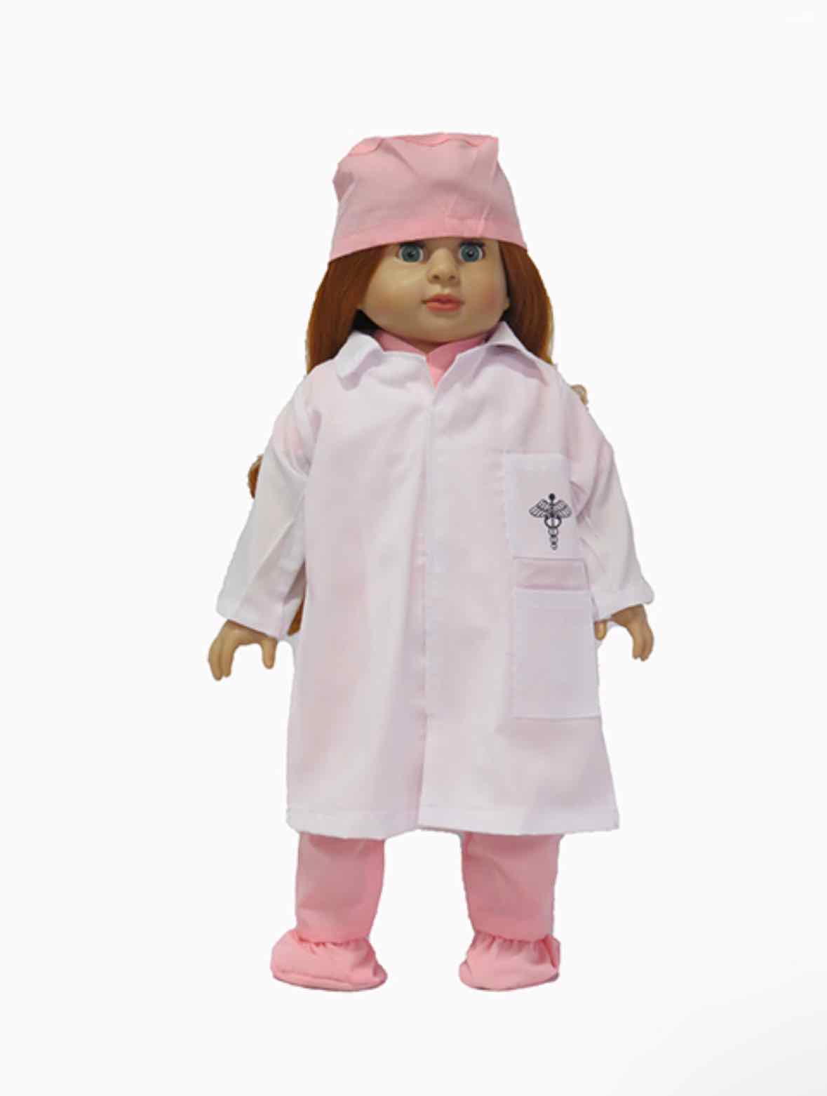 7pc 18" Doctor Scrubs Set Top/Pants/Booties/Cap/Mask/Coat/Clipboard - OodlesCB