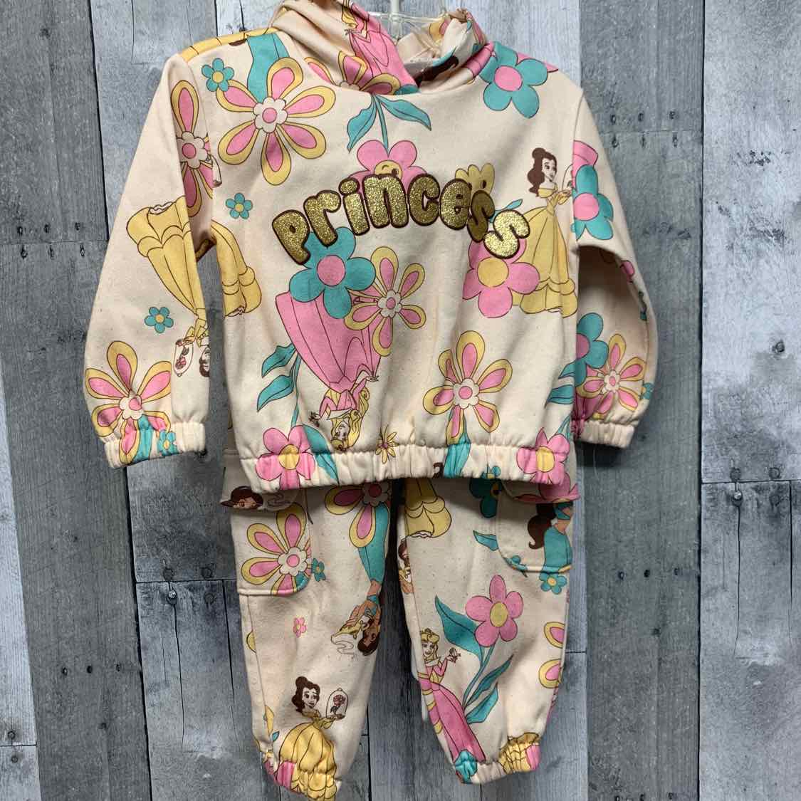 Size 2T Tan Print Disney Sweats - 2pc