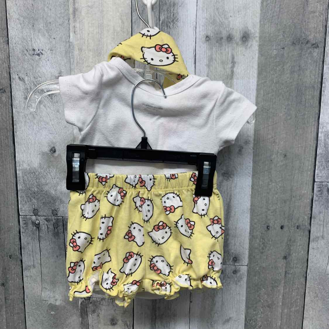 Size 3-6 Months Yellow/Pink Hello Kitty Shirt/Shorts