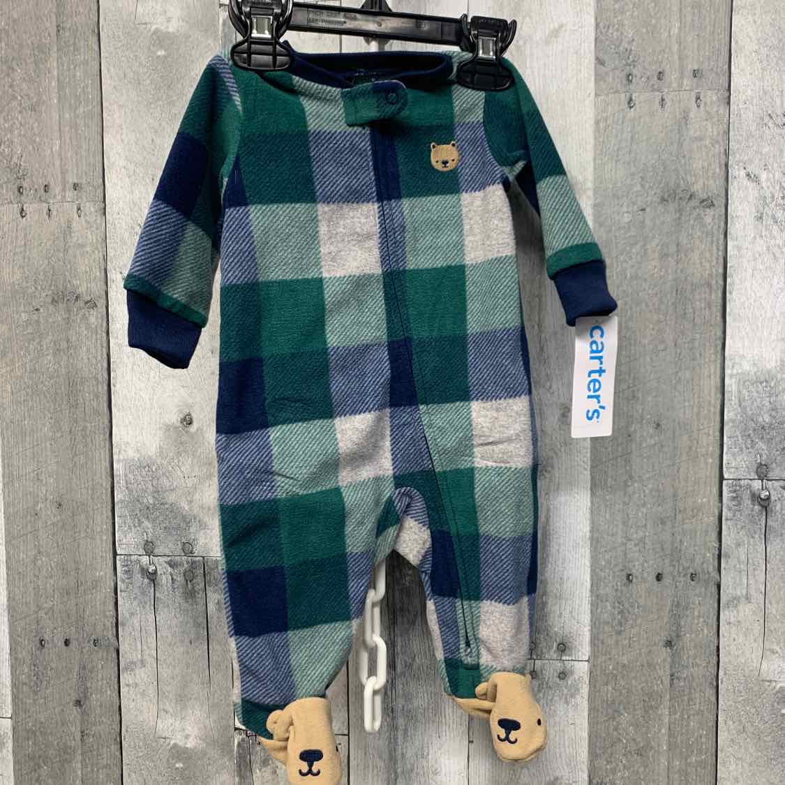 Size 3 Months Green/Navy Carter's Footy PJs - OodlesCB