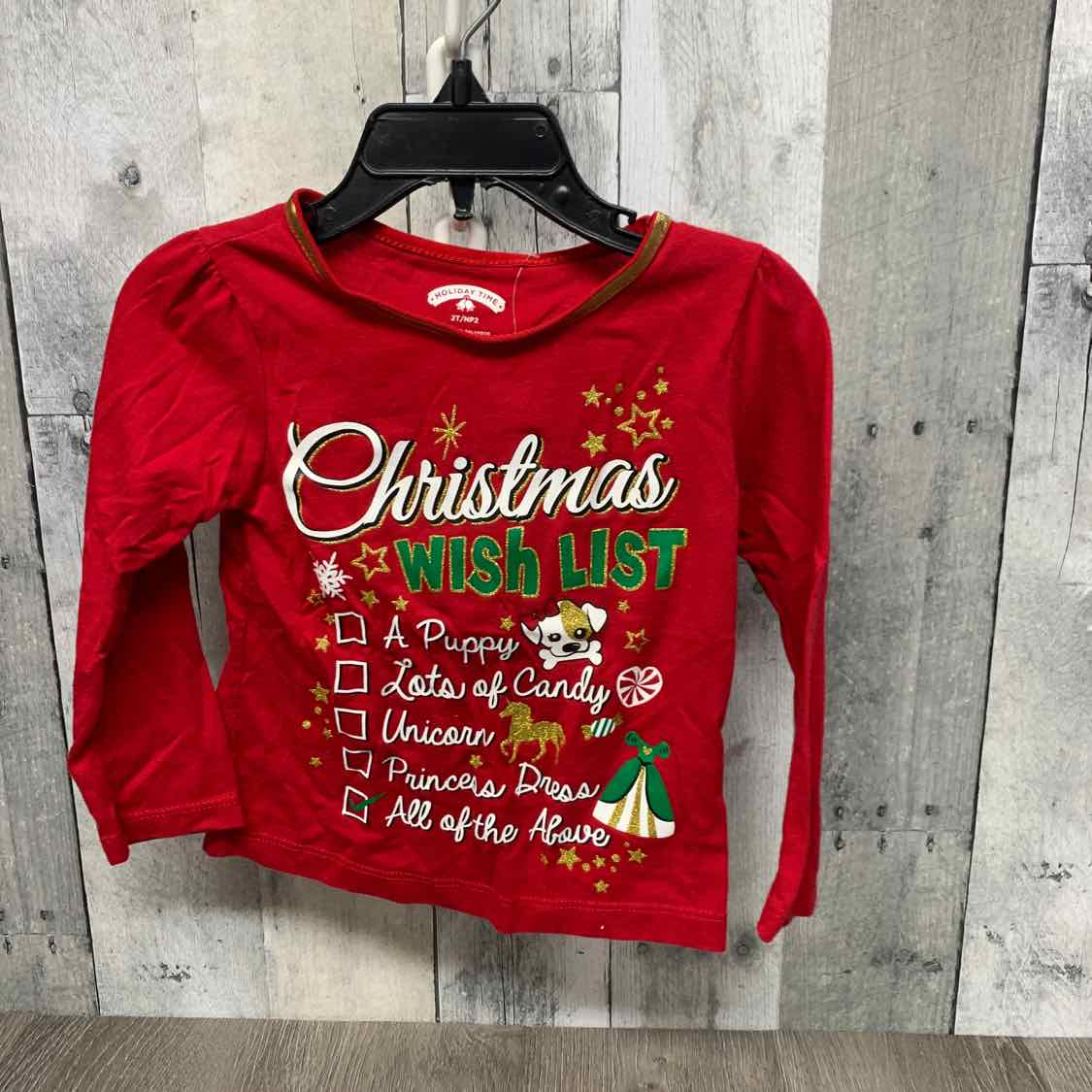 Size 2T Red Graphic Holiday Brands Long Sleeve Shirt