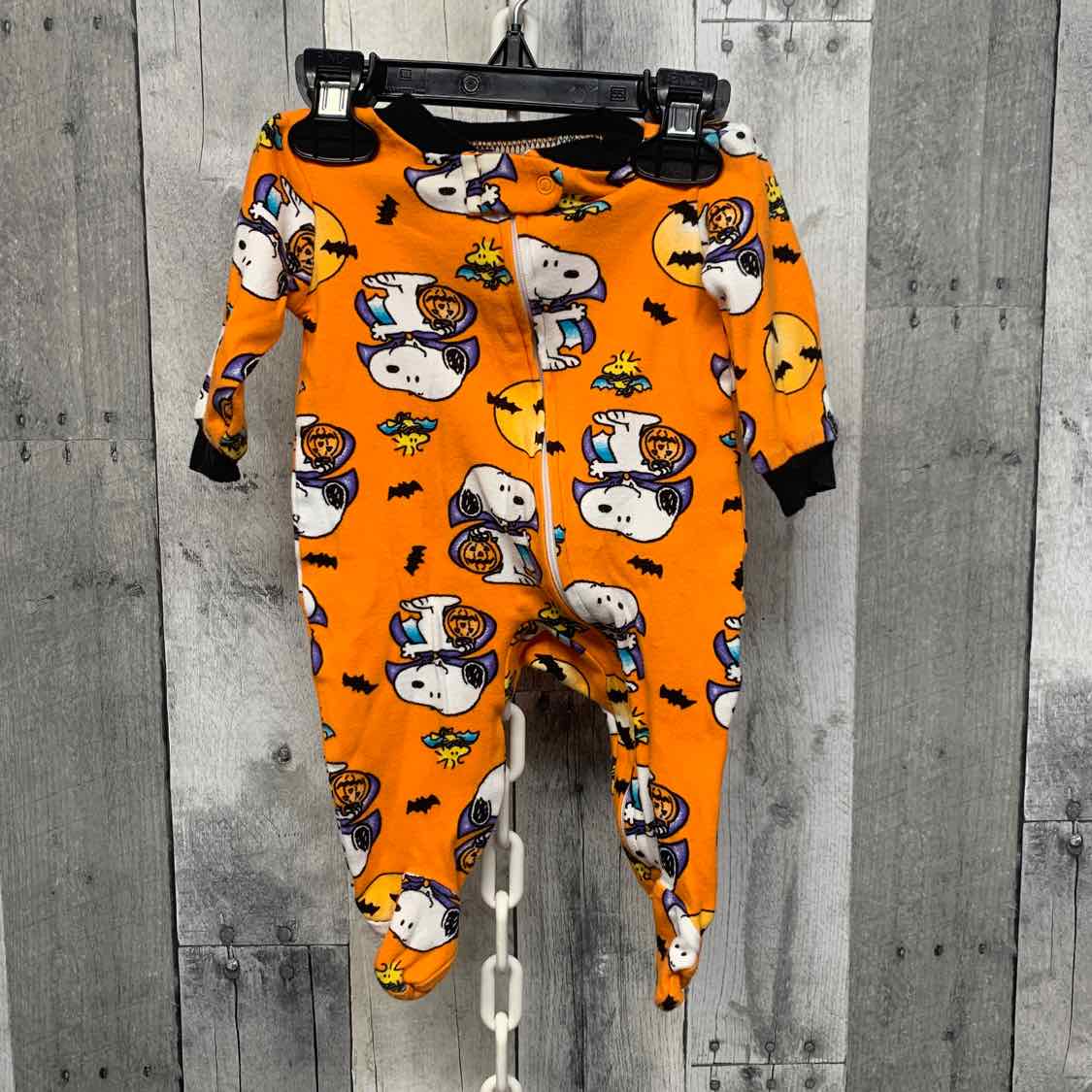 Size 0-3 Months Orange Print Peanuts Footy PJs