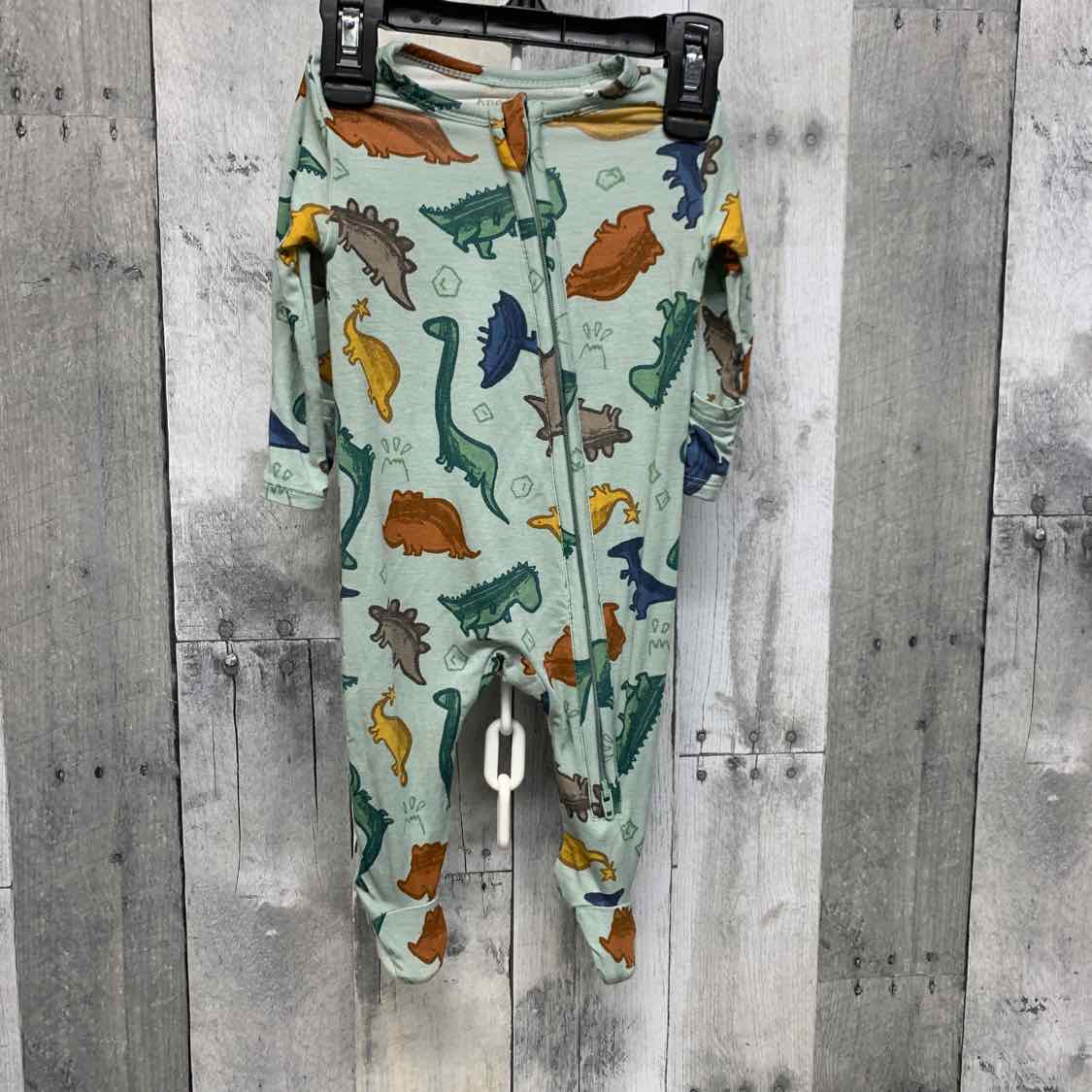 Size 0-3 Months Green Print Bamboo Footy PJs