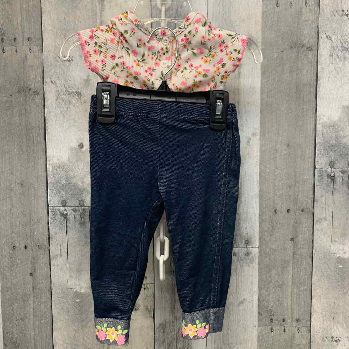 Size 12 Months White/Denim Little Lass Shirt/Leggings - OodlesCB