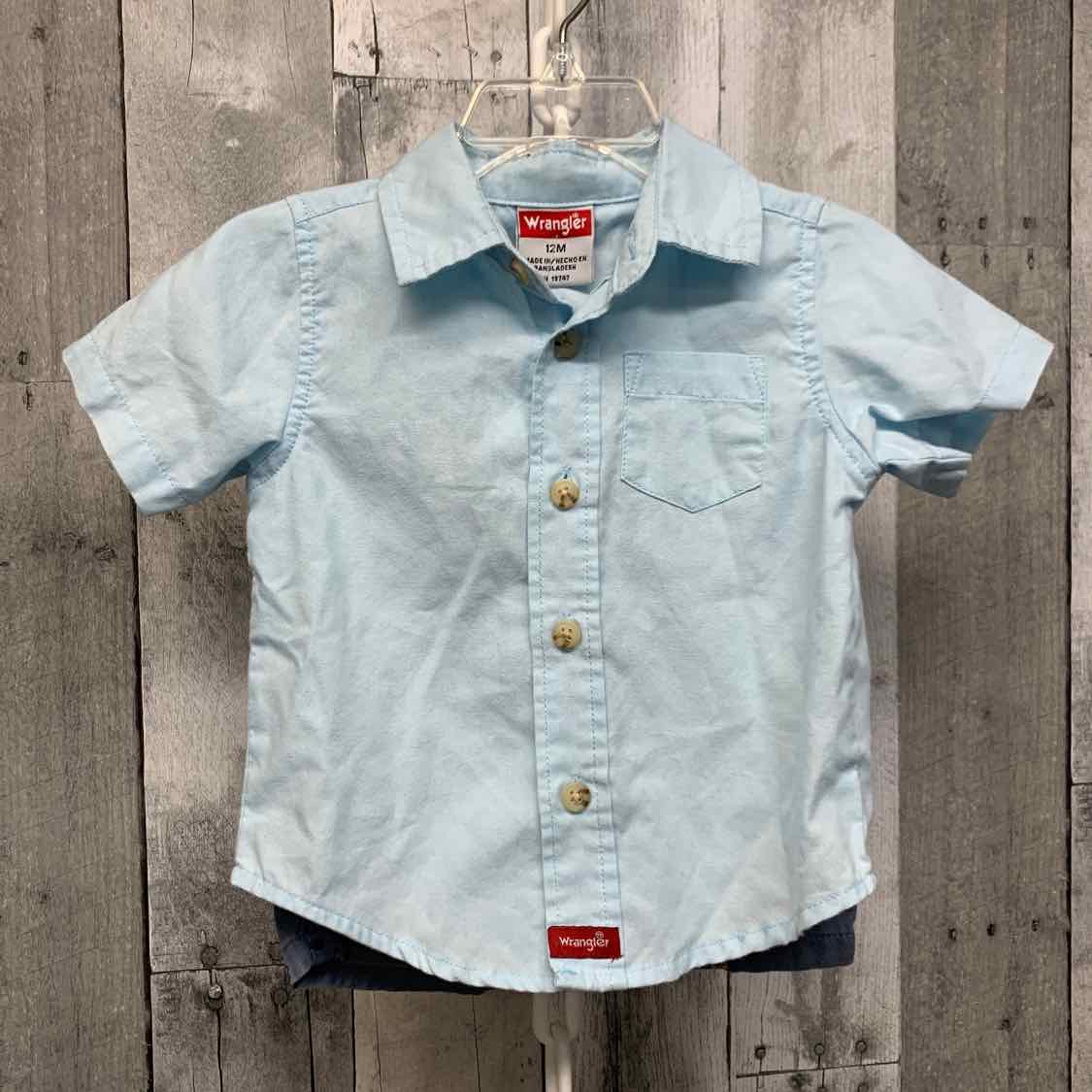 Size 12 Months Blue/Navy Wrangler Shirt/Shorts - OodlesCB