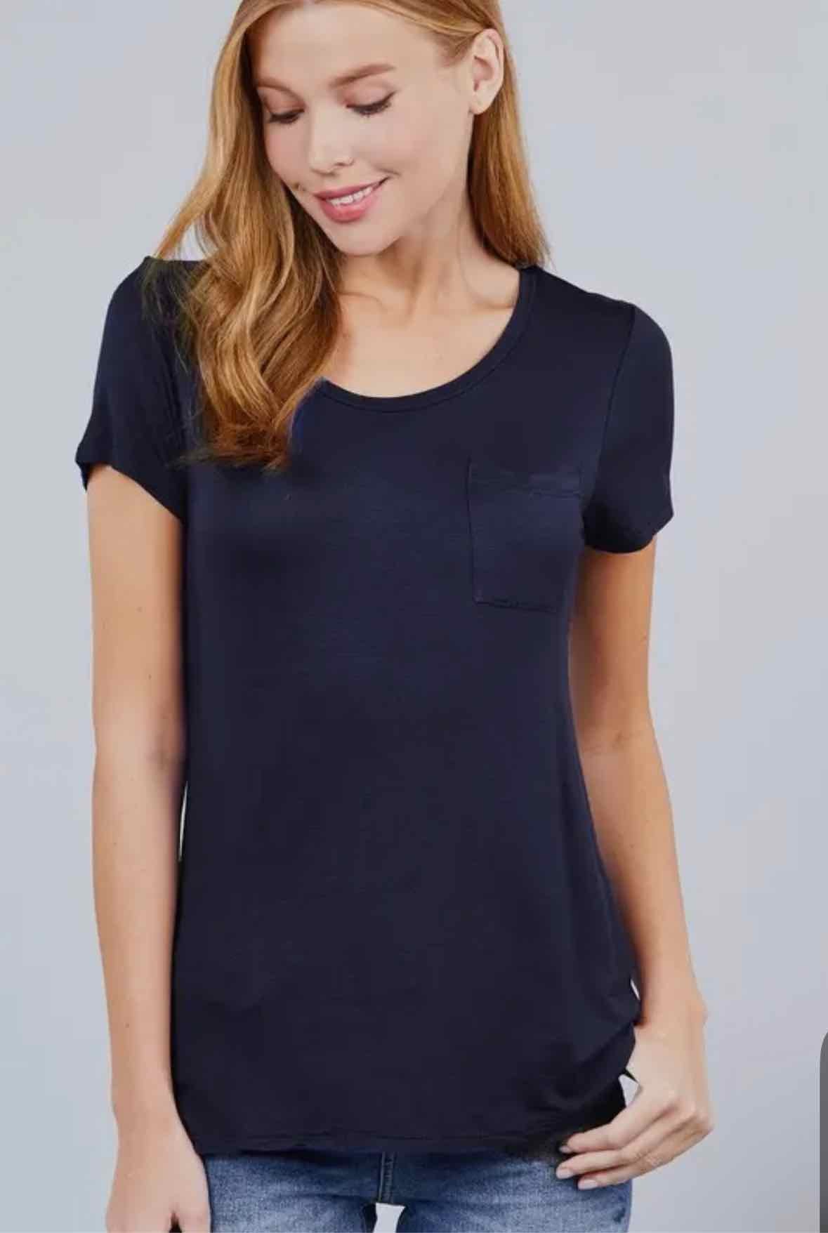 Short Sleeve Scoop Neck W/ Pocket Jersey Top