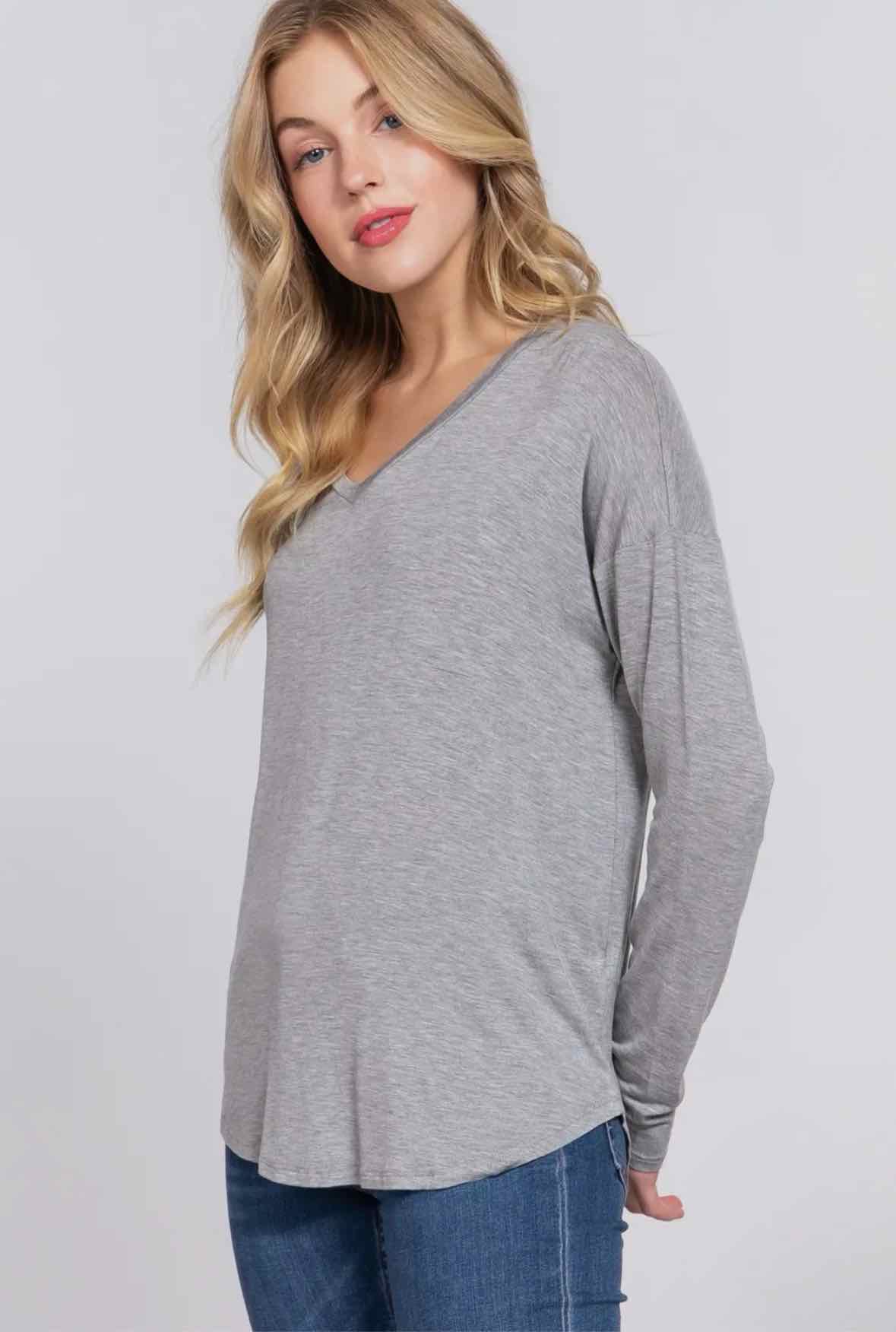 Long Sleeve Dolman V Neck Jersey Top
