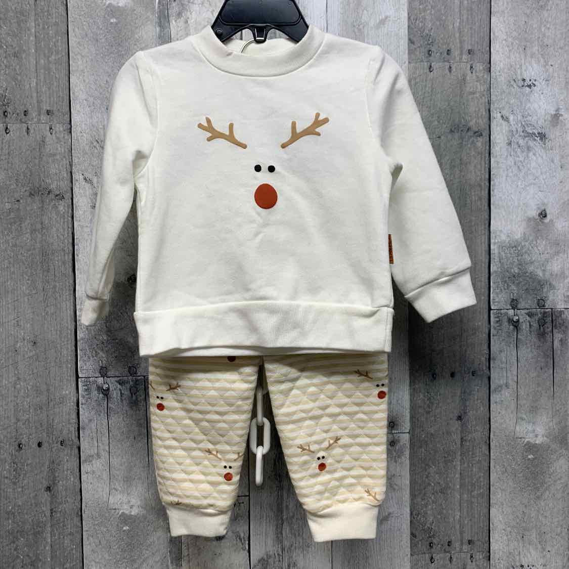 Size 12-18 Months White/Tan Mid Brand Sweats - 2pc