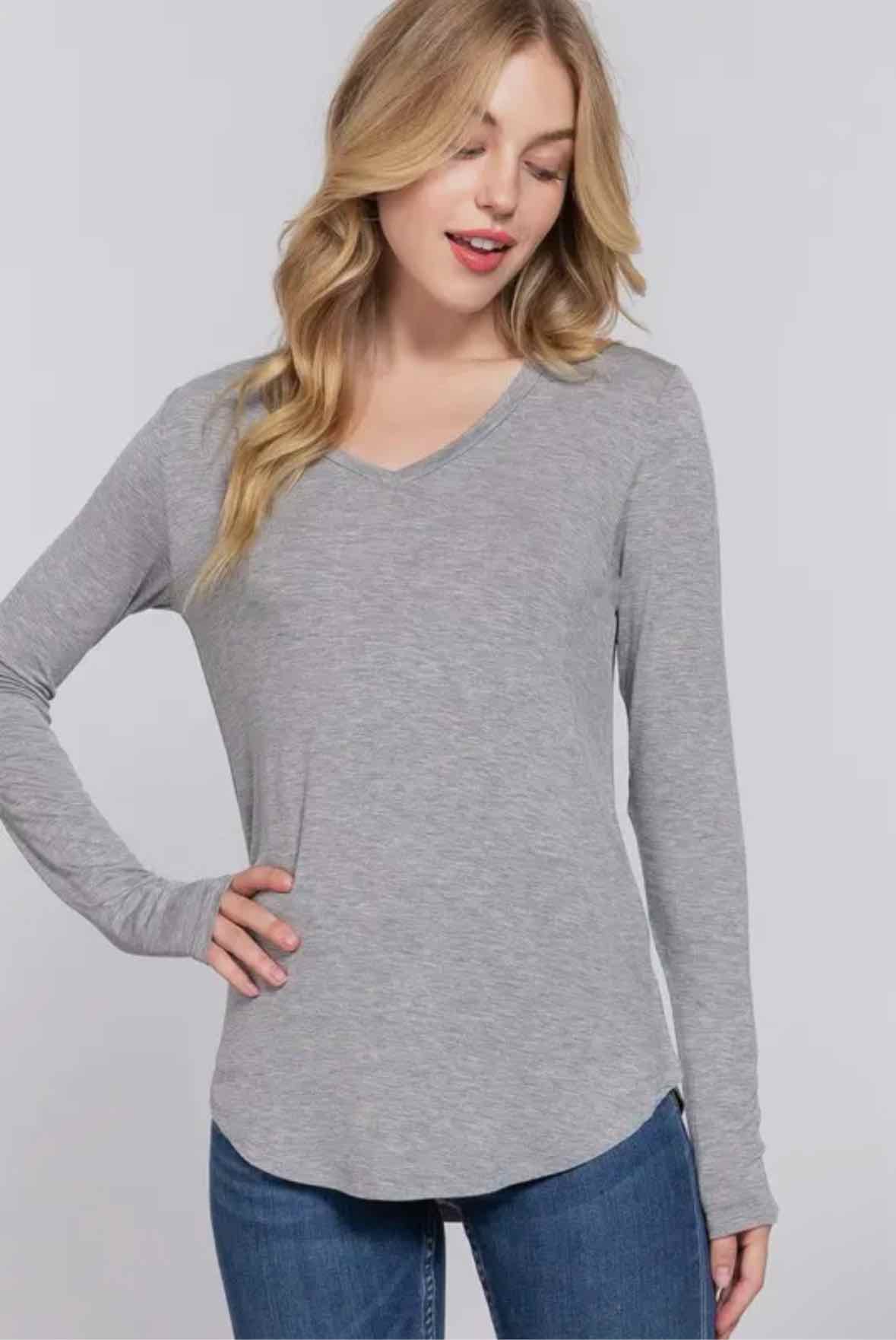 Long Sleeve V Neck Jersey Top
