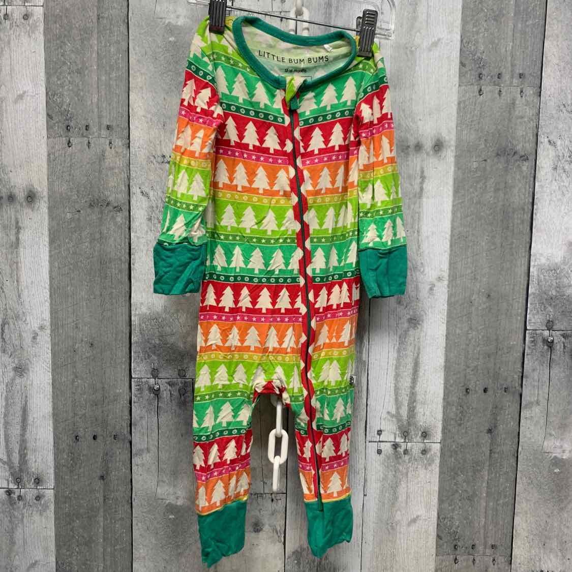 Size 12-18 Months Green/Pink Bamboo Footy PJs