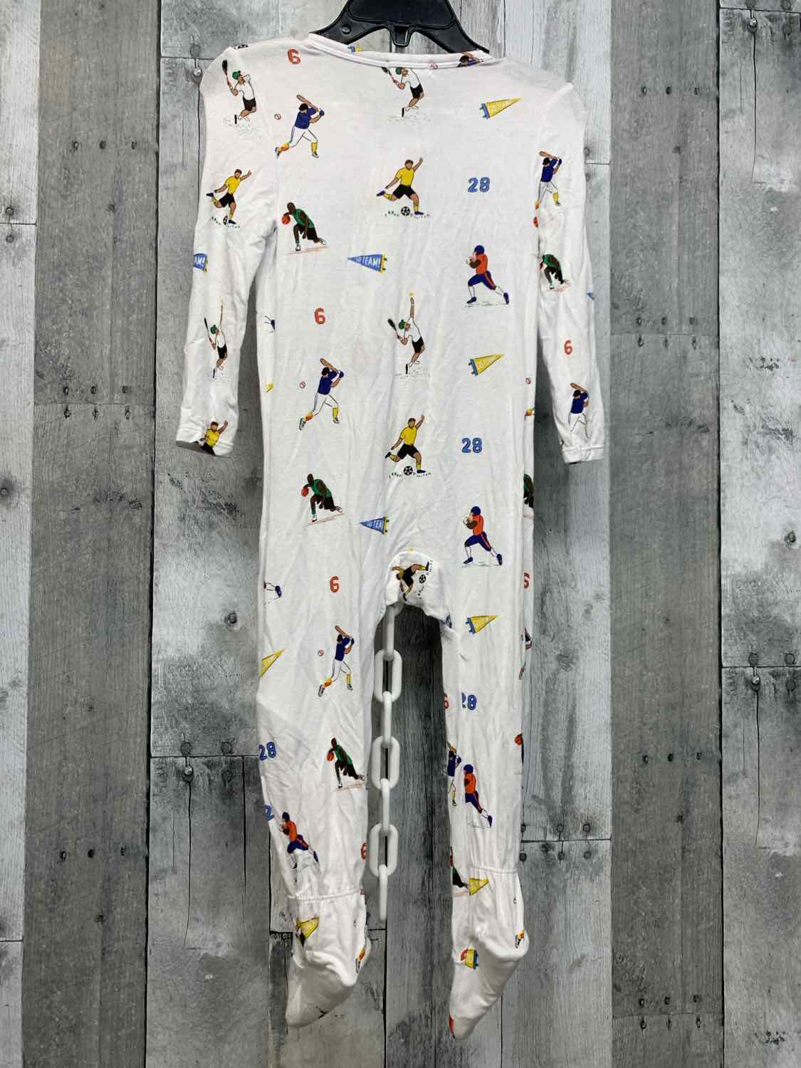 Size 12-18 Months White Print Bamboo Footy PJs