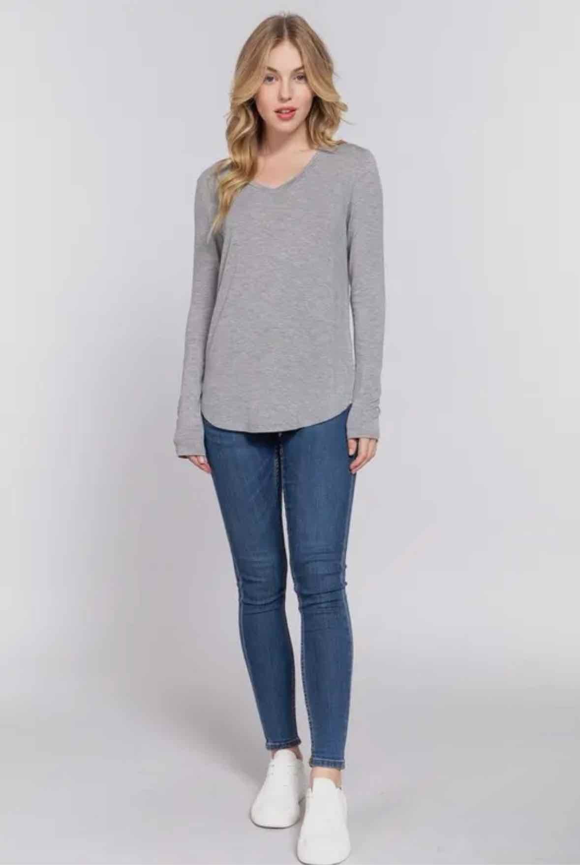Long Sleeve V Neck Jersey Top