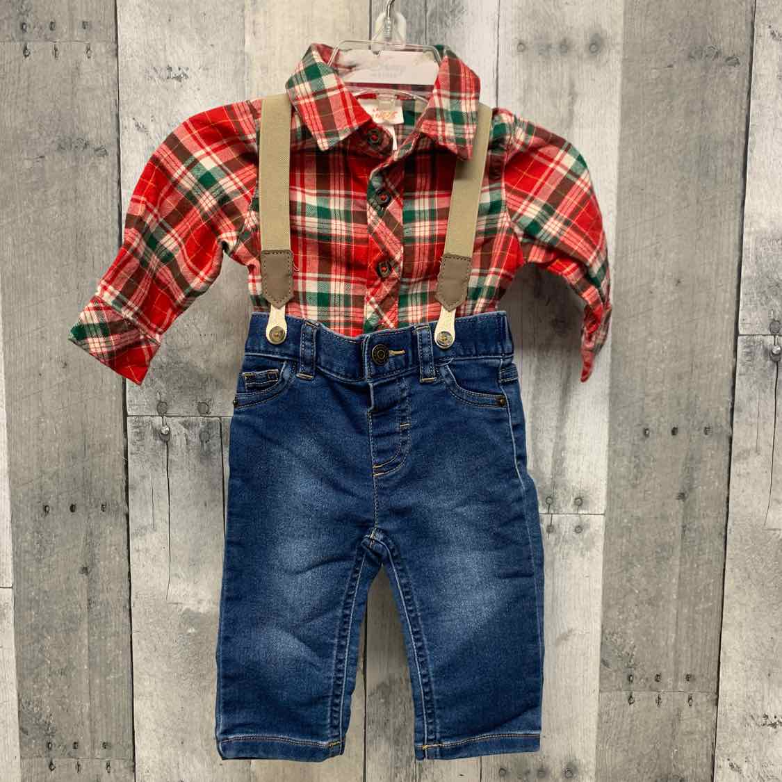 Size 0-3 Months Denim/Red Cat & Jack Shirt/Pants