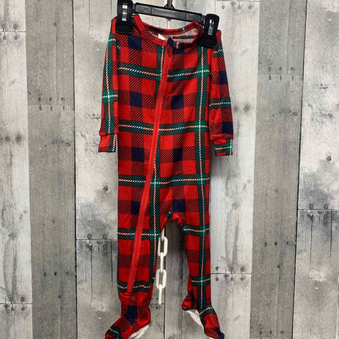 Size 12 Months Red Plaid Members Mark Footy PJs