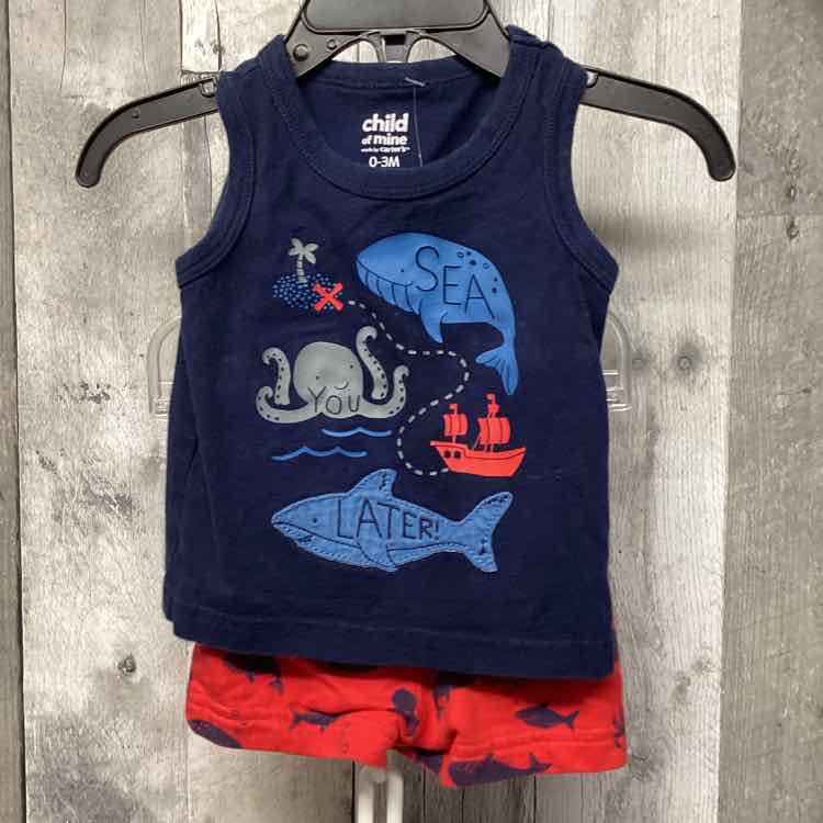 Size 0-3 Months Navy/Red Child of Mine Shirt/Shorts