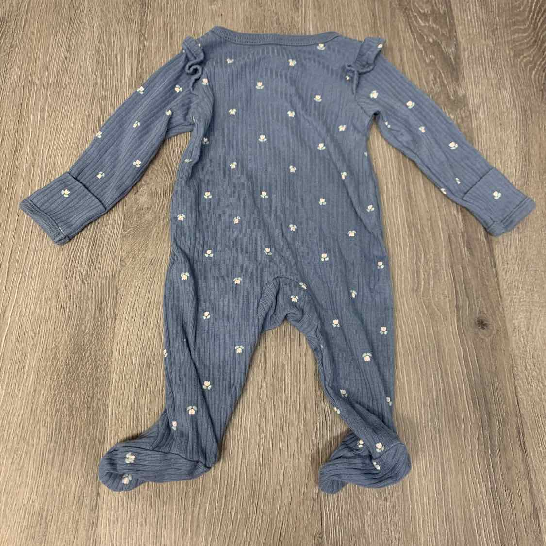 Size Preemie Blue Floral Print Carter's Footy PJs - OodlesCB