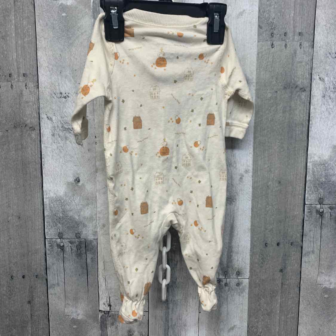 Size 0-3 Months Tan Print Peanuts Footy PJs
