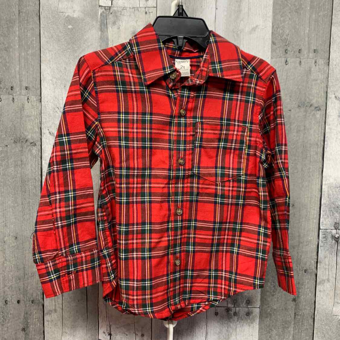 Size 2T Red Plaid Carter's LS Button Up