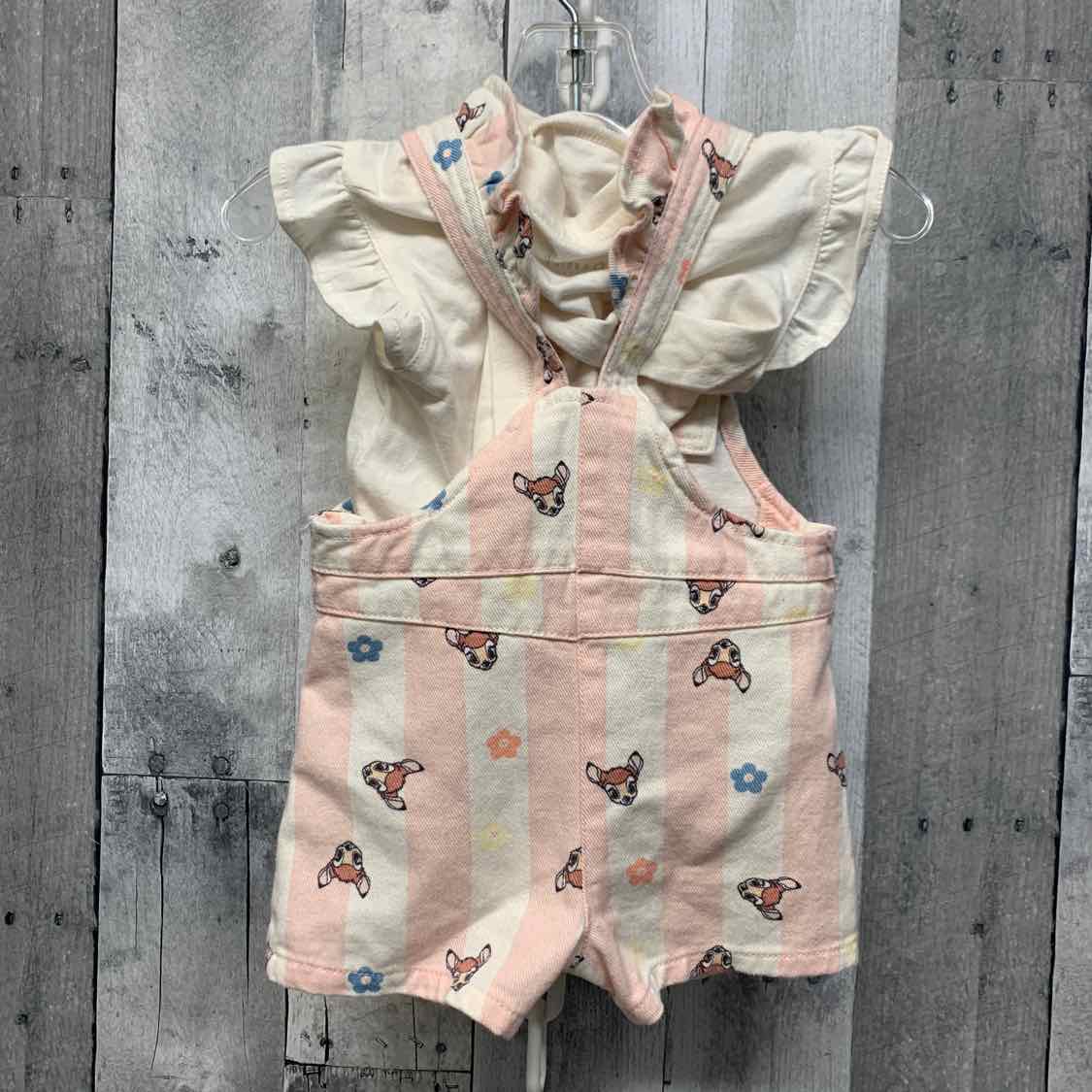 Size 0-3 Months Ivory/Pink Disney Shirt/Shorts
