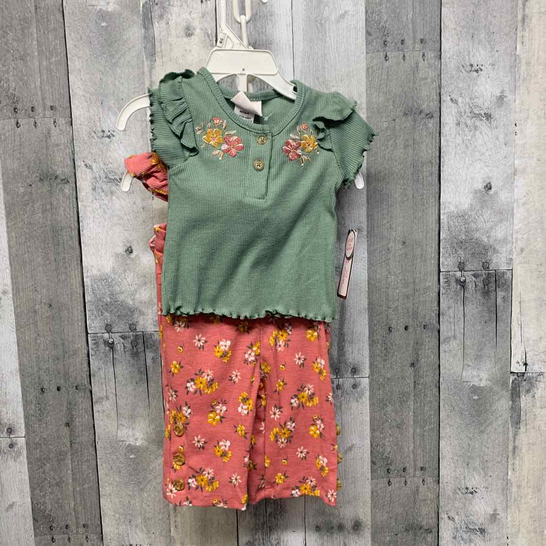 Size 12 Months Green/Pink Little Lass Shirt/Shorts