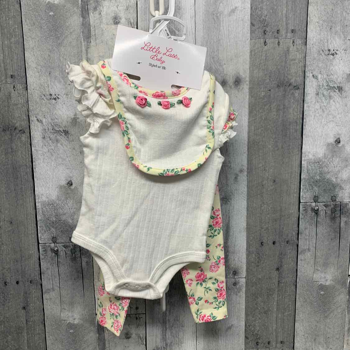 Size 6-9 Months White/Yellow Little Lass Shirt/Leggings