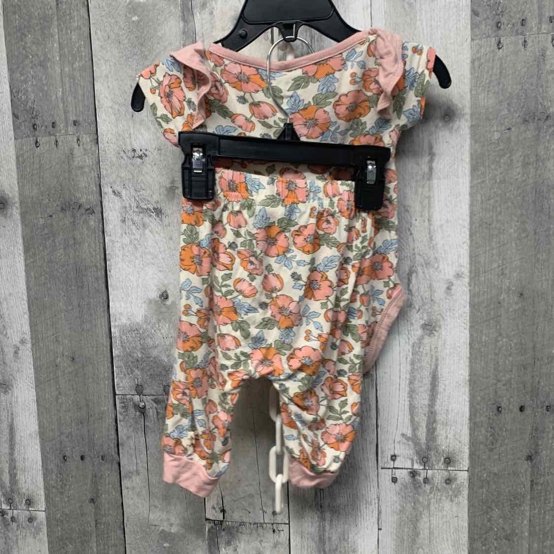 Size 3-6 Months Pink/Orange Bamboo Shirt/Leggings - OodlesCB
