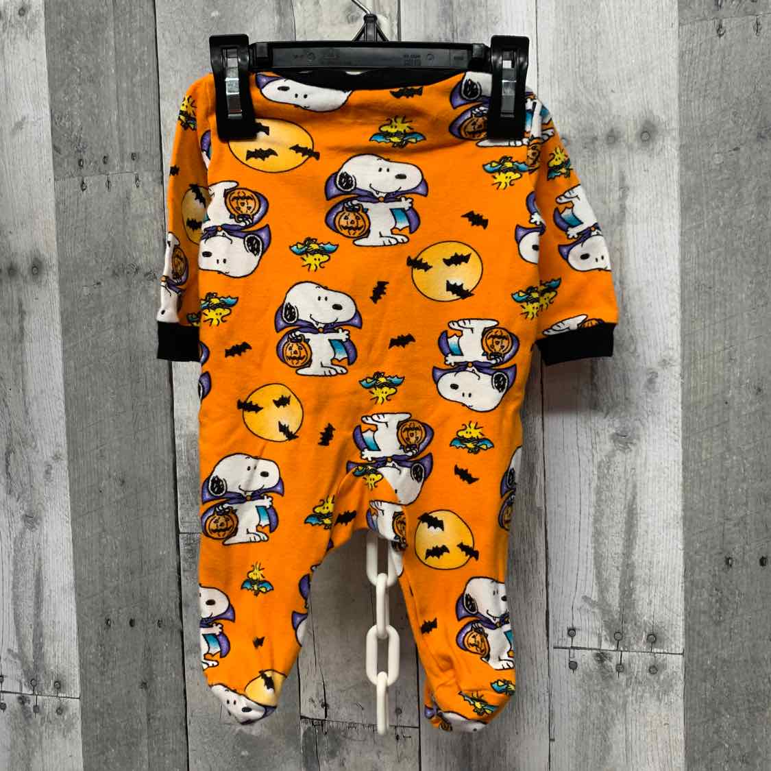 Size 0-3 Months Orange Graphic Peanuts Footy PJs