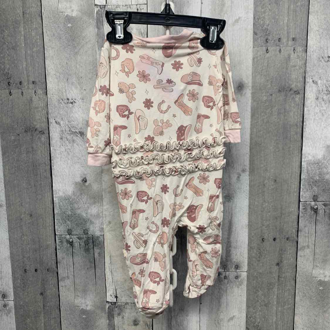 Size 0-3 Months White/Pink Bamboo Footy PJs