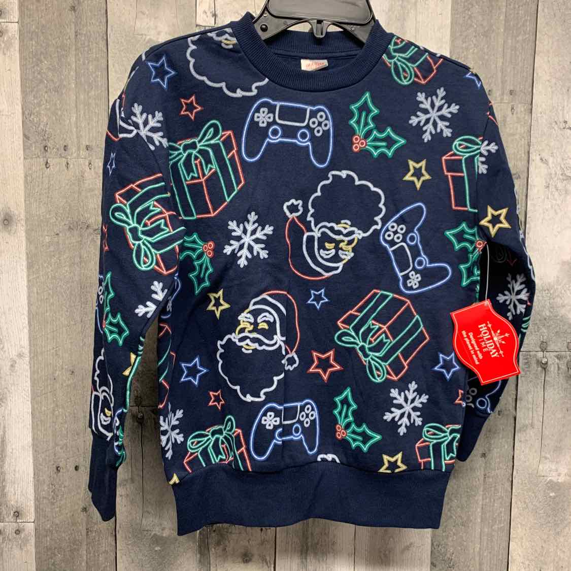 Size 8 Navy Print Holiday Brands Long Sleeve Shirt