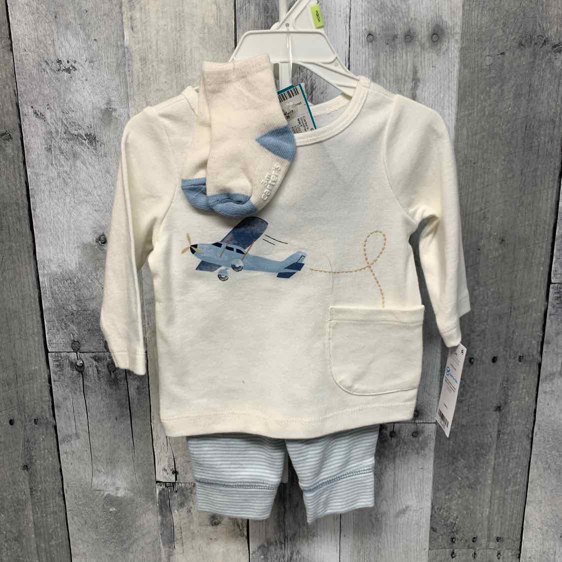 Size 3 Months Ivory/Blue Carter's Shirt/Pants