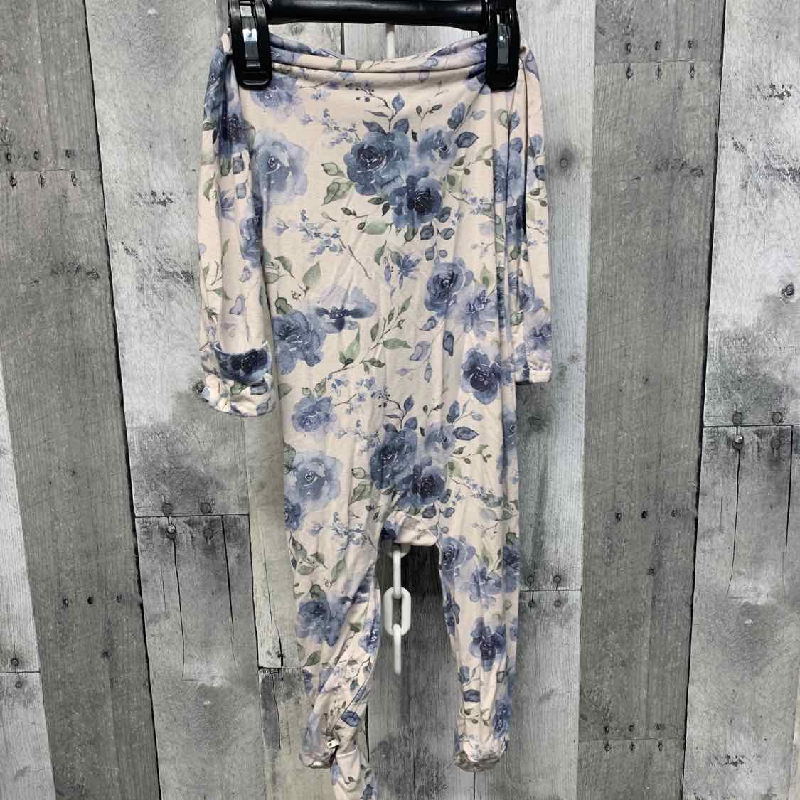 Size 6-12 Months Blue Floral Print Bamboo Footy PJs