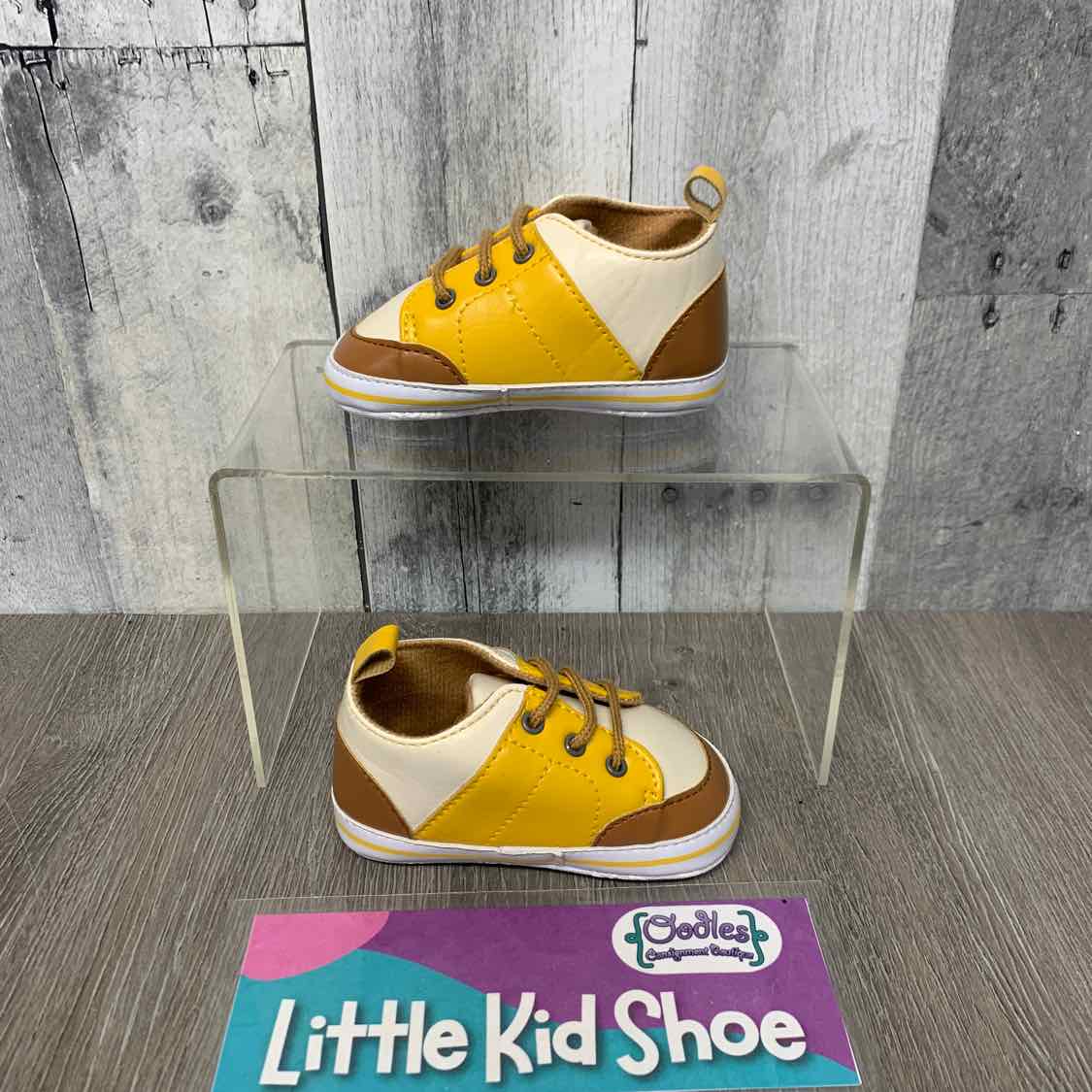 Size 3 Tan/Yellow Little Me Soft Sole Shoes