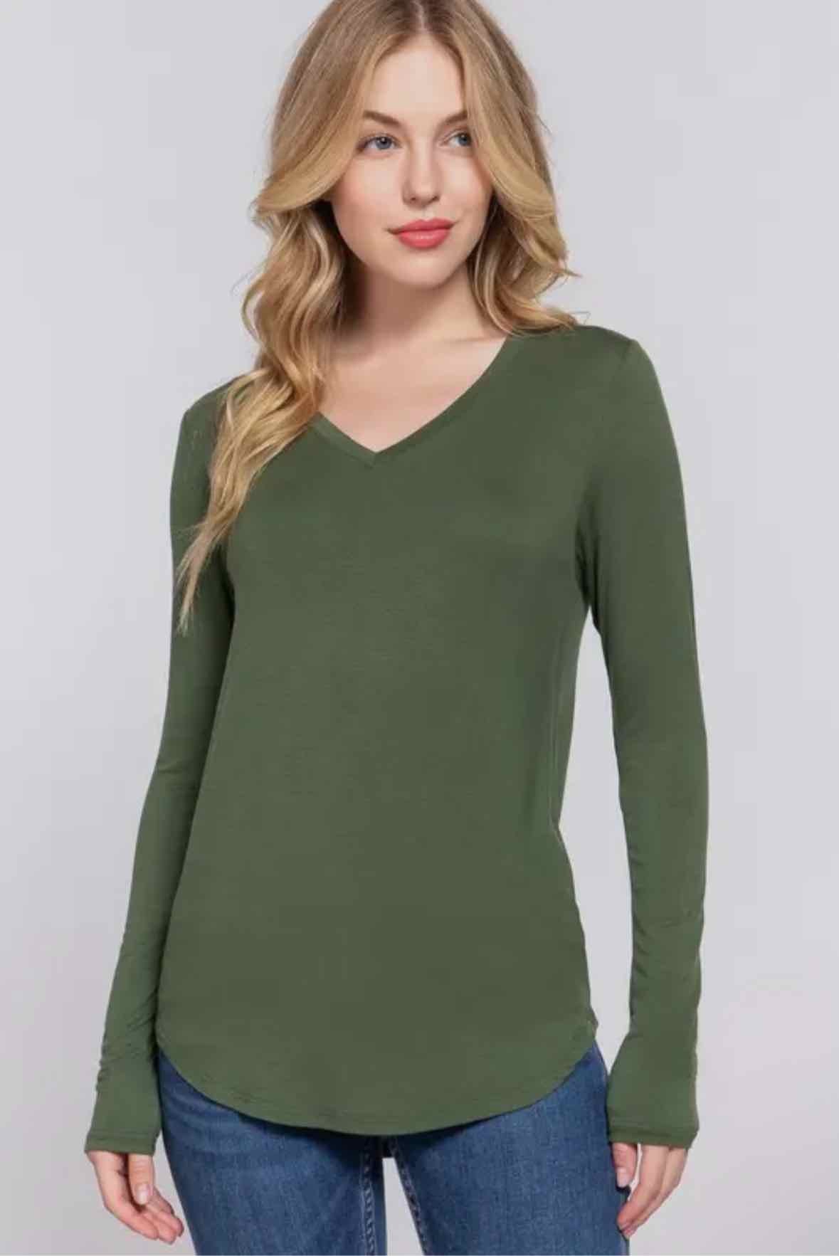 Long Sleeve V Neck Jersey Top