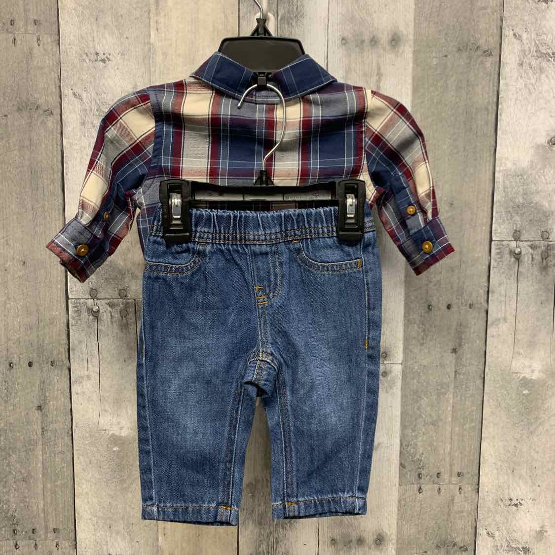 Size 3 Months Blue Plaid Wrangler Shirt/Pants