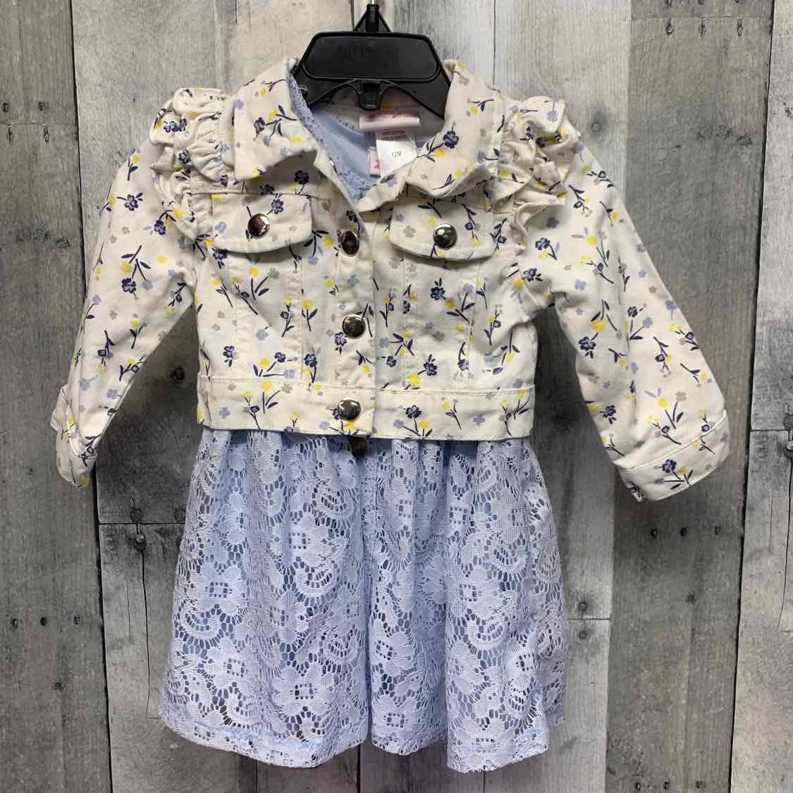 Size 12 Months White/Blue Little Lass 2pc Dress