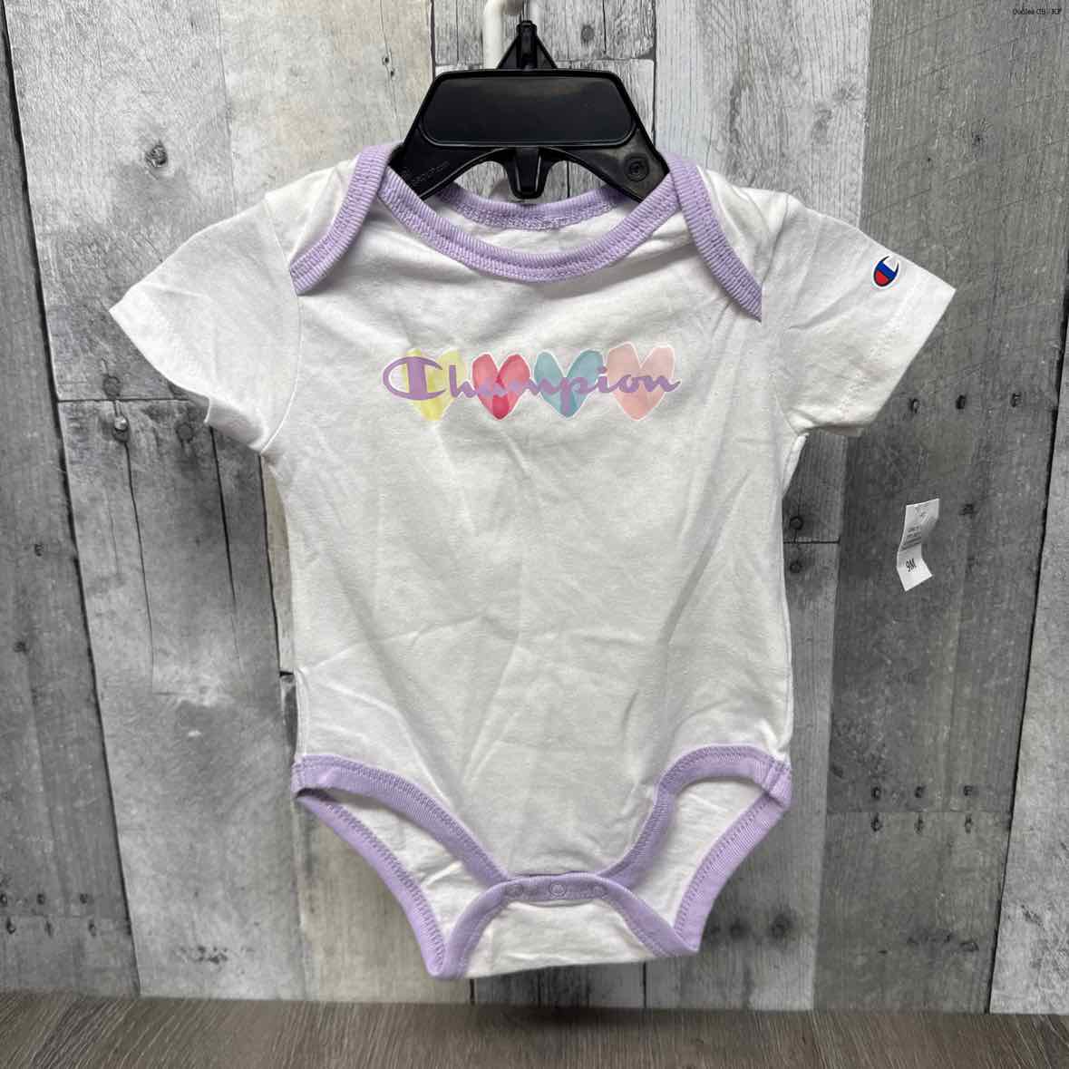 Size 9 Months White/Purple Champion Bodysuit - OodlesCB