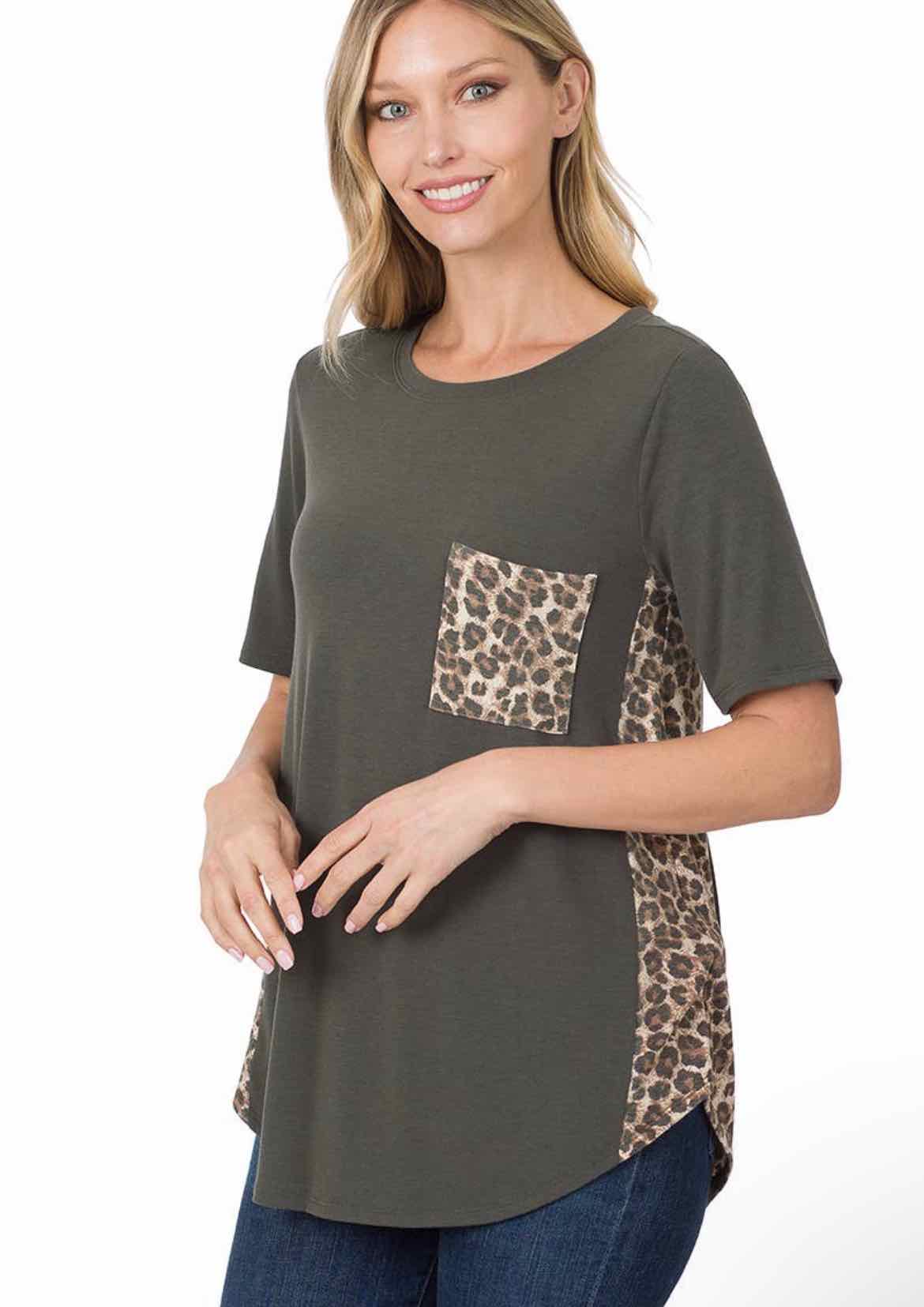 Ash Gray/Brown 42pops Leopard Print Shirt - OodlesCB