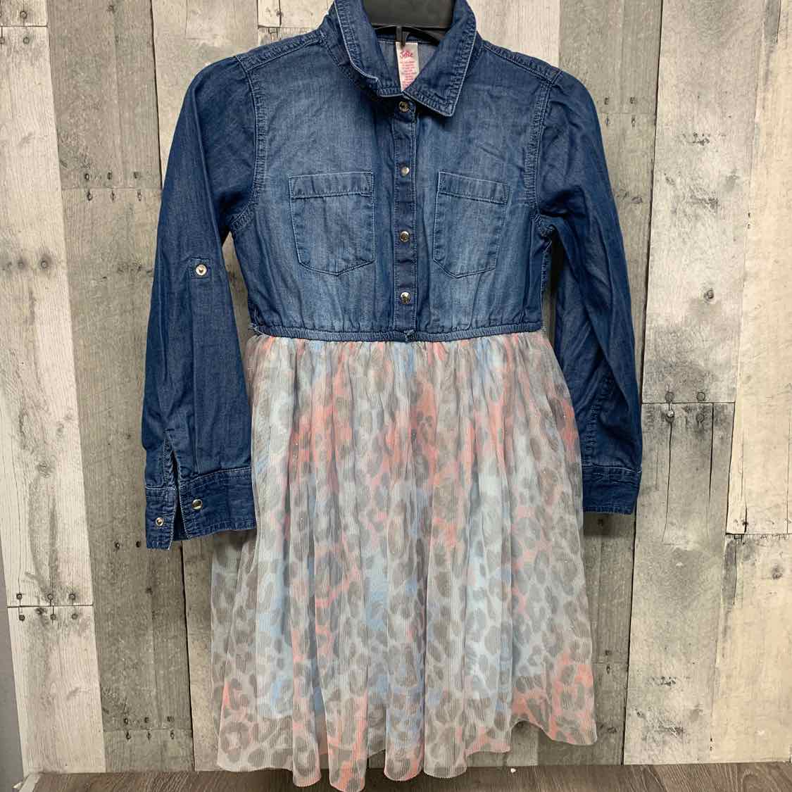 Size 7 Denim/Pink Justice LS Dress