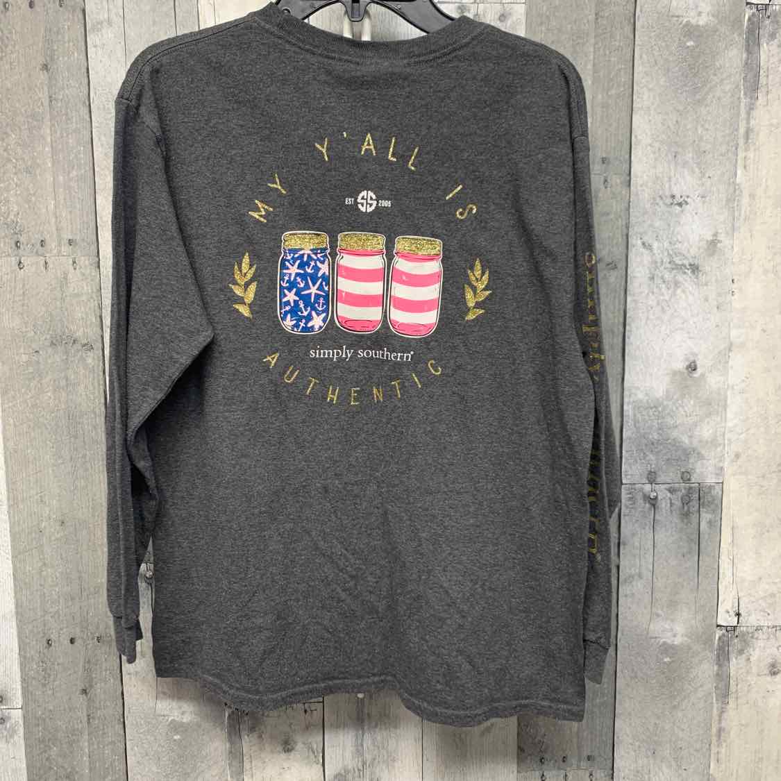 Size Large Gray/Gold Simply Southern Long Sleeve Shirt