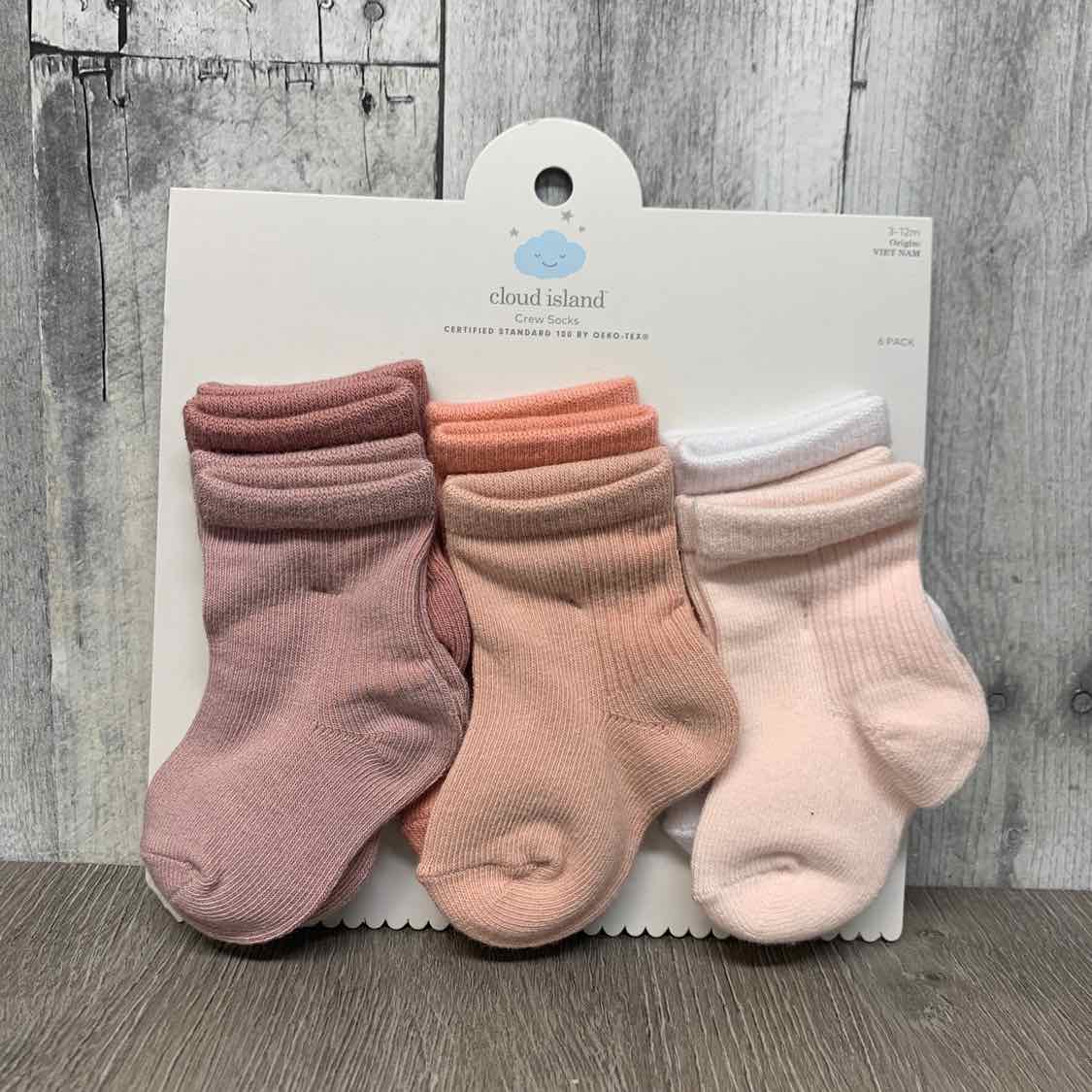 Size 3-12 Months Pink/White Cloud Island Socks - OodlesCB