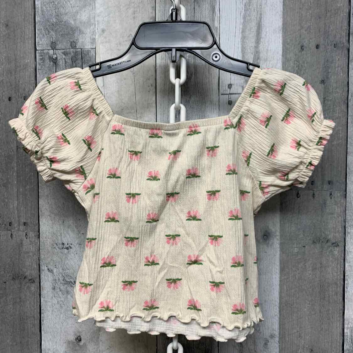 Size 8 Ivory Print Old Navy Short Sleeve Shirt